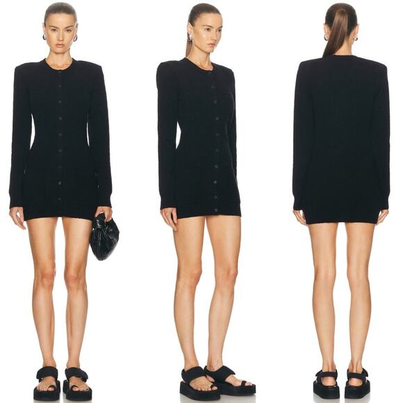 New WARDROBE.NYC Black Knit Cardigan Mini Dress with Shoulder Pads - Picture 3 of 17